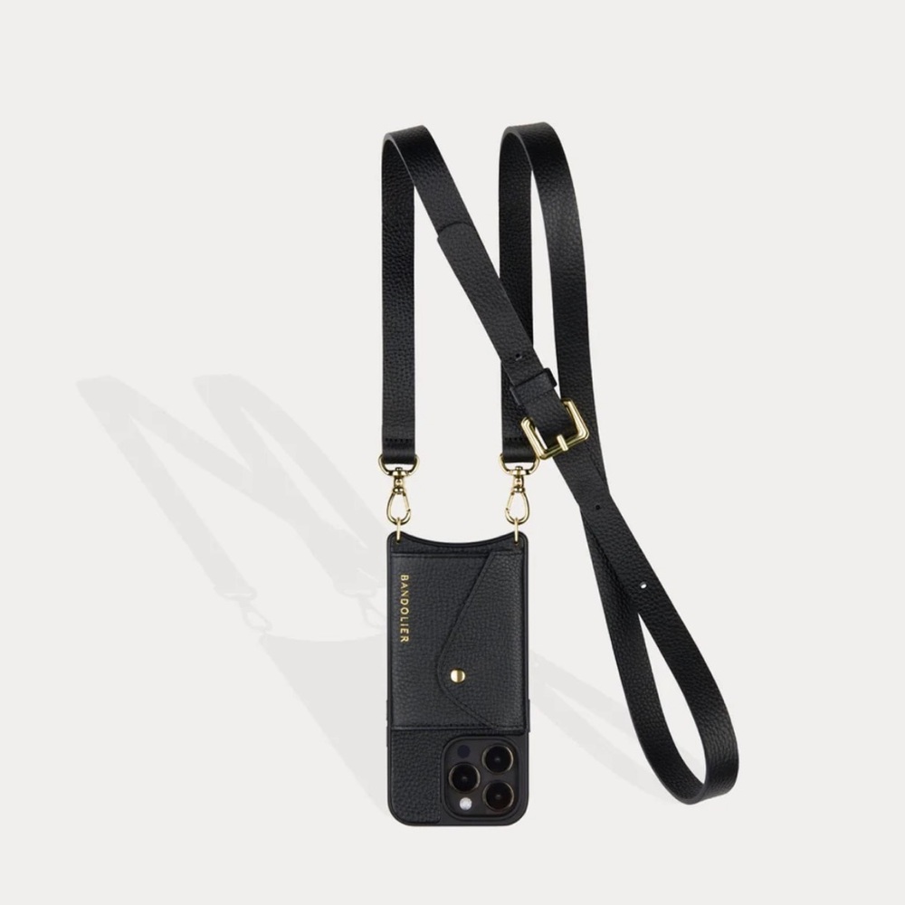Bandolier - Hailey Side Slot Crossbody - Size: iPhone 13 Pro - Color: Black/Gold